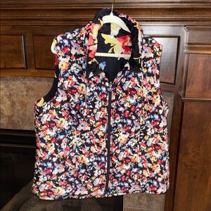 Reversible flower floral lightweight full zip puffer vest est 1X